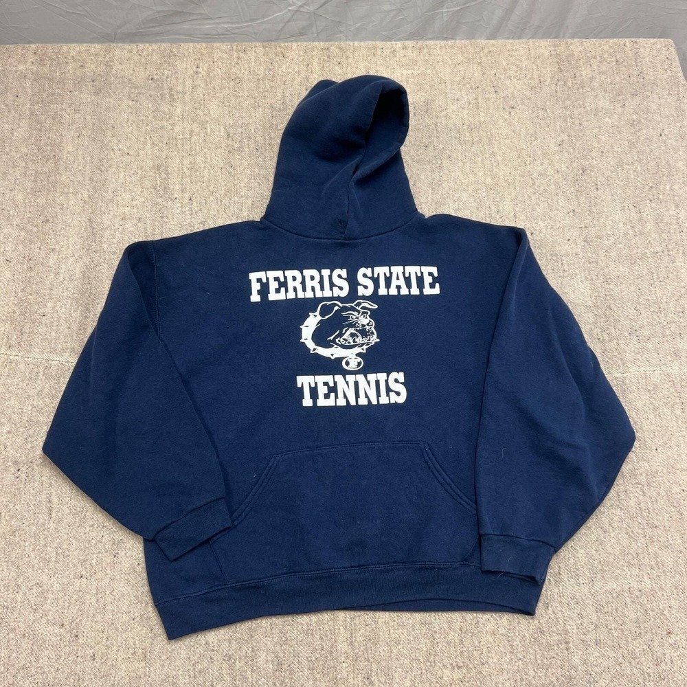 Vintage Ferris State Tennis Hoodie Mens Large Blue 2000s Russell Athletic